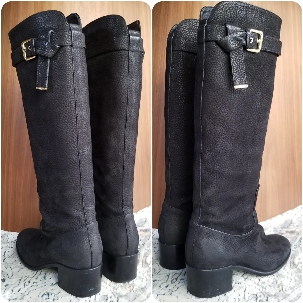 LOUIS VUITTON Black Grained Leather Suede Knee High Boots 35.5 - Picture 7 of 17